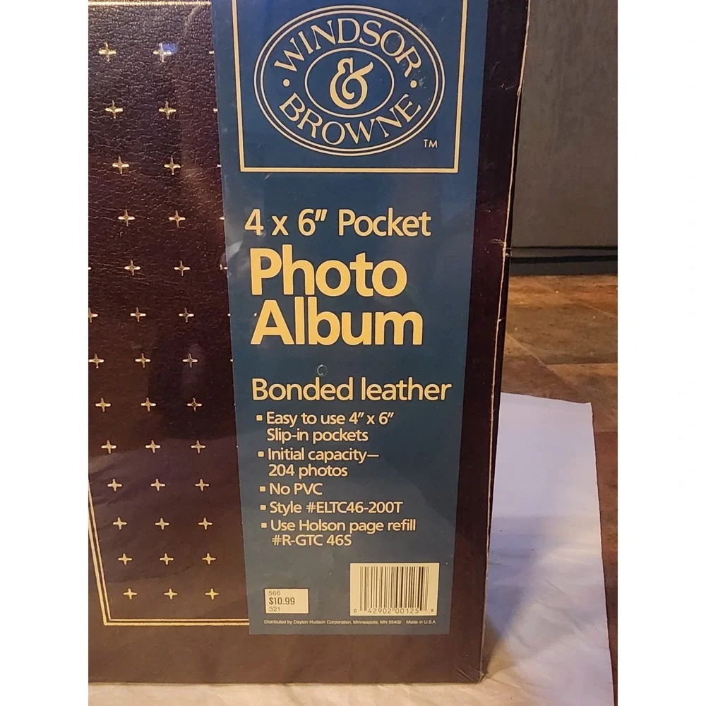 Vintage Bonded Leather 4×6 Pocket Photo Album, Gold Embossed, With Inserts New